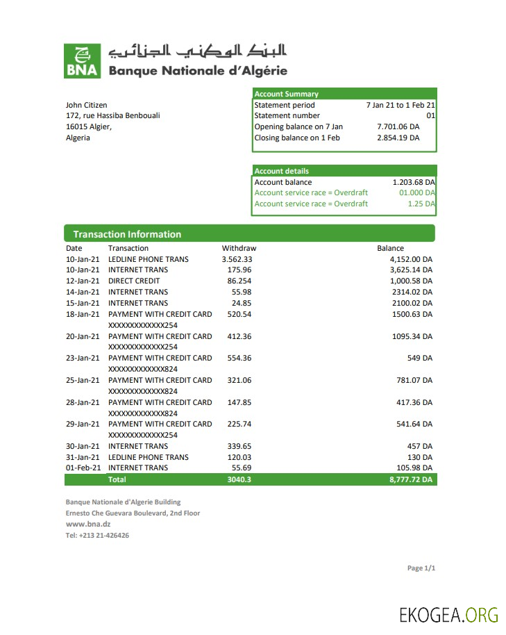 Algérie Banque nationale d’Algérie (BNA) excel